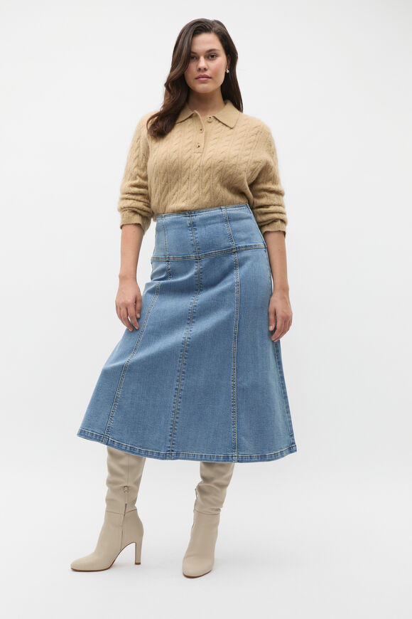 Denim Fit Flare Skirt  Ice Blue Wash  hi-res