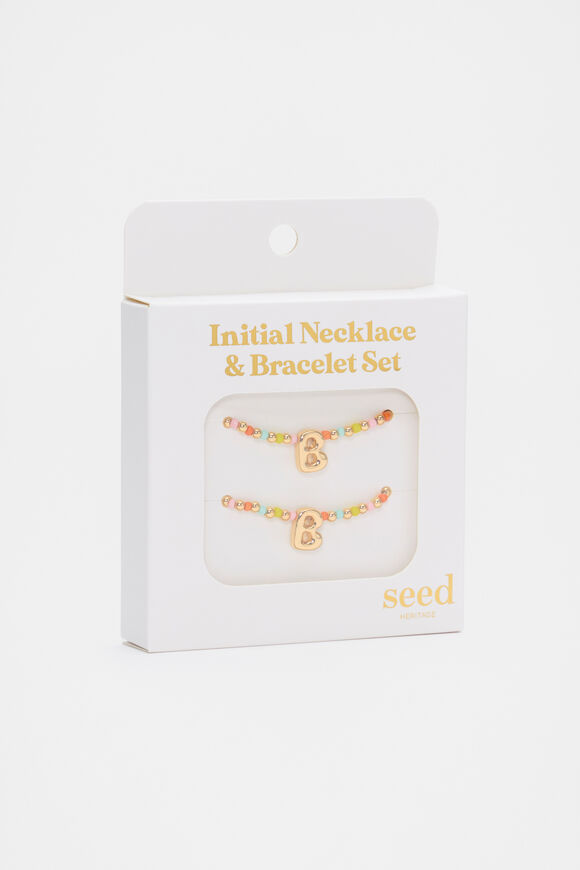 Initial Necklace And Bracelet Set  B  hi-res