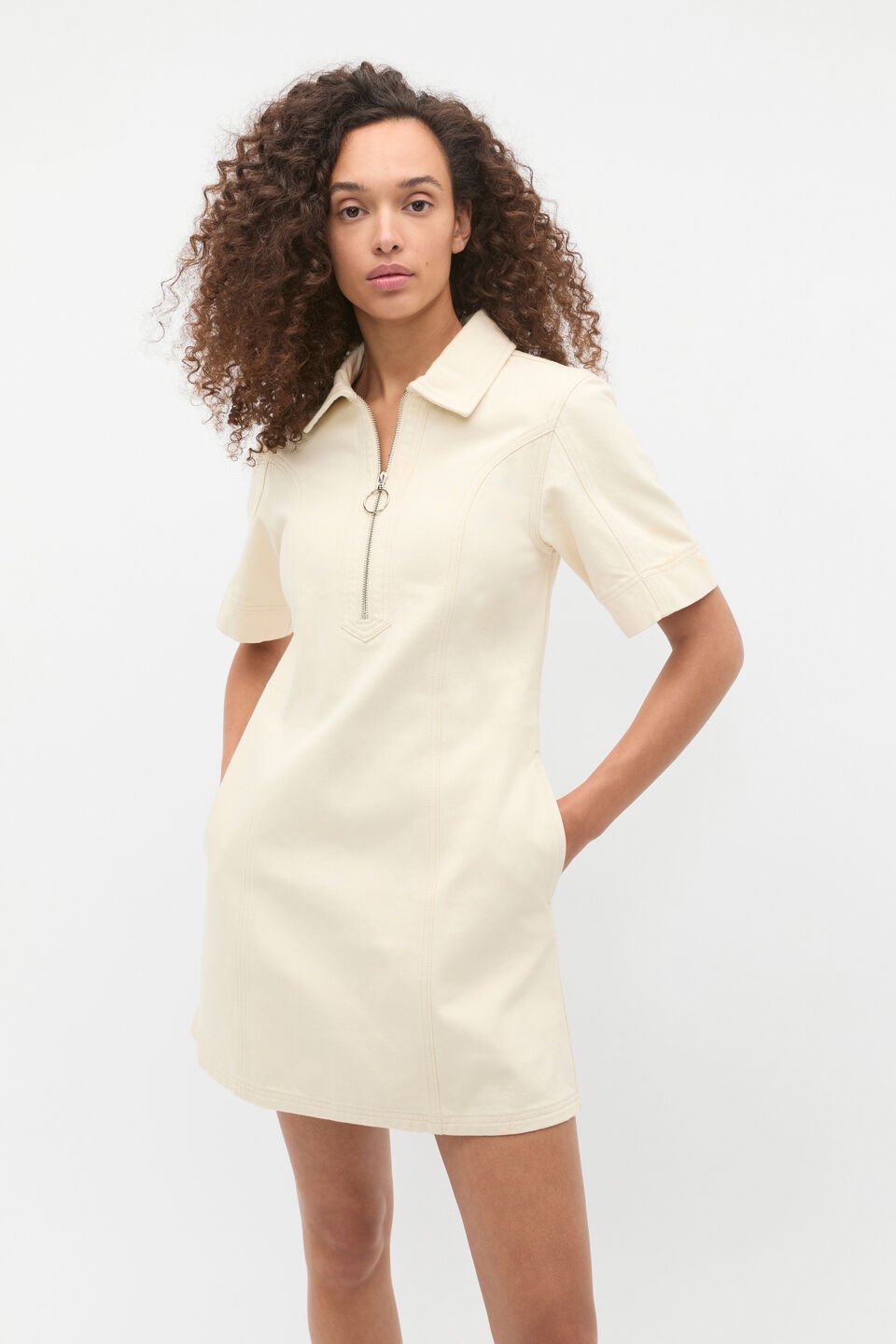 Denim Zip Mini Shirt Dress  Tofu
