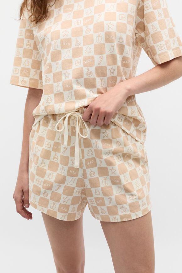 Christmas Check T-Shirt and Short PJ Set  Ecru  hi-res