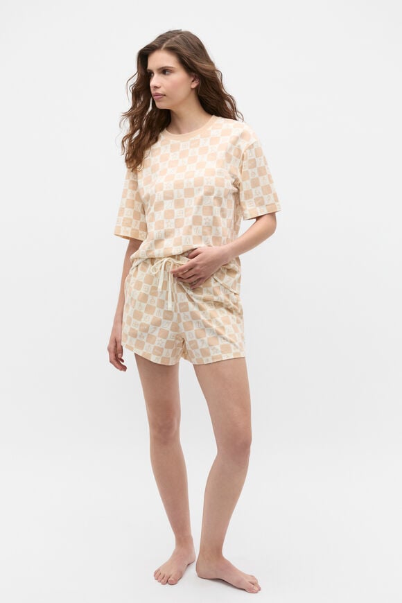 Christmas Check T-Shirt and Short PJ Set  Ecru  hi-res