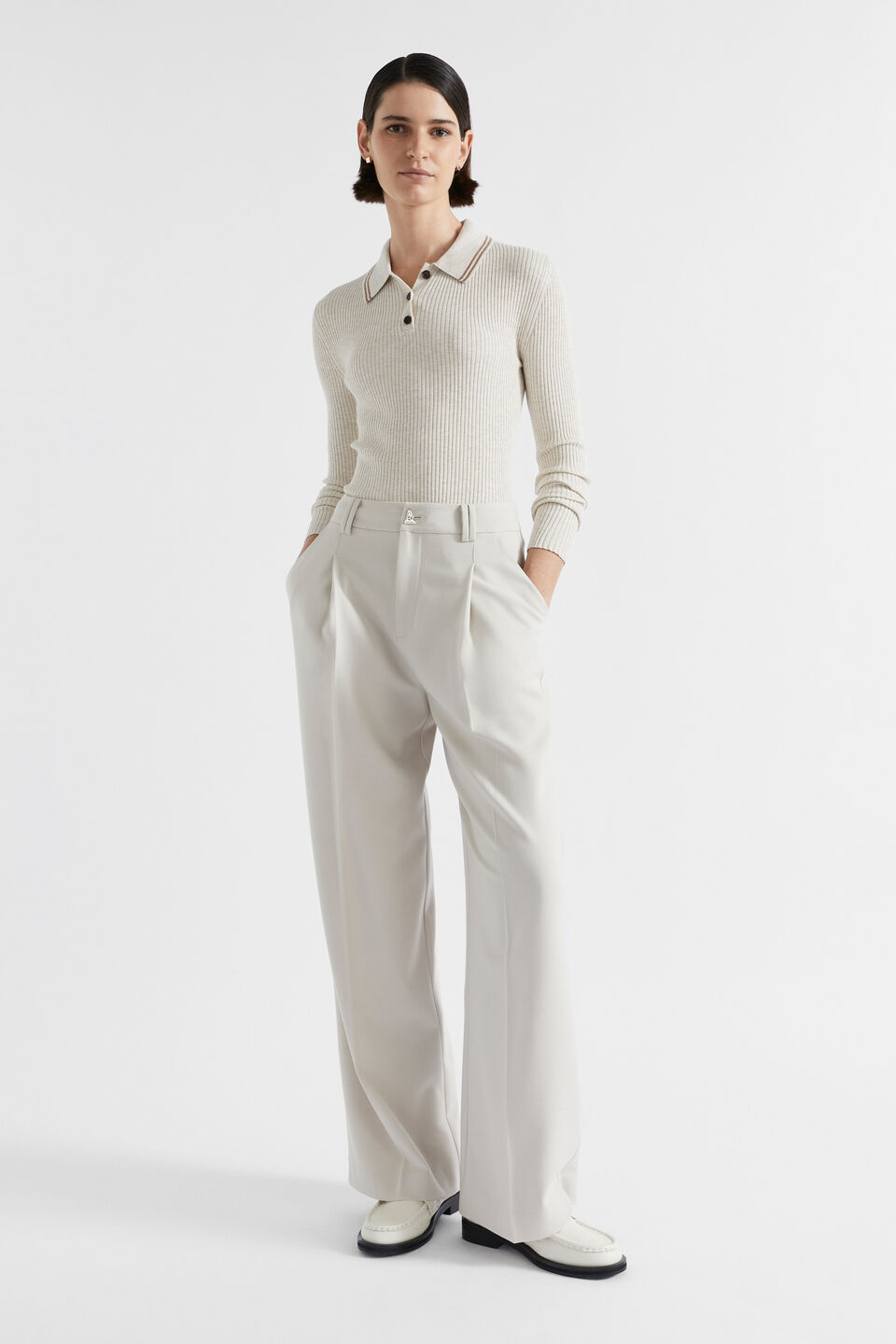 Contrast Tipping Polo Knit  Oat Marle