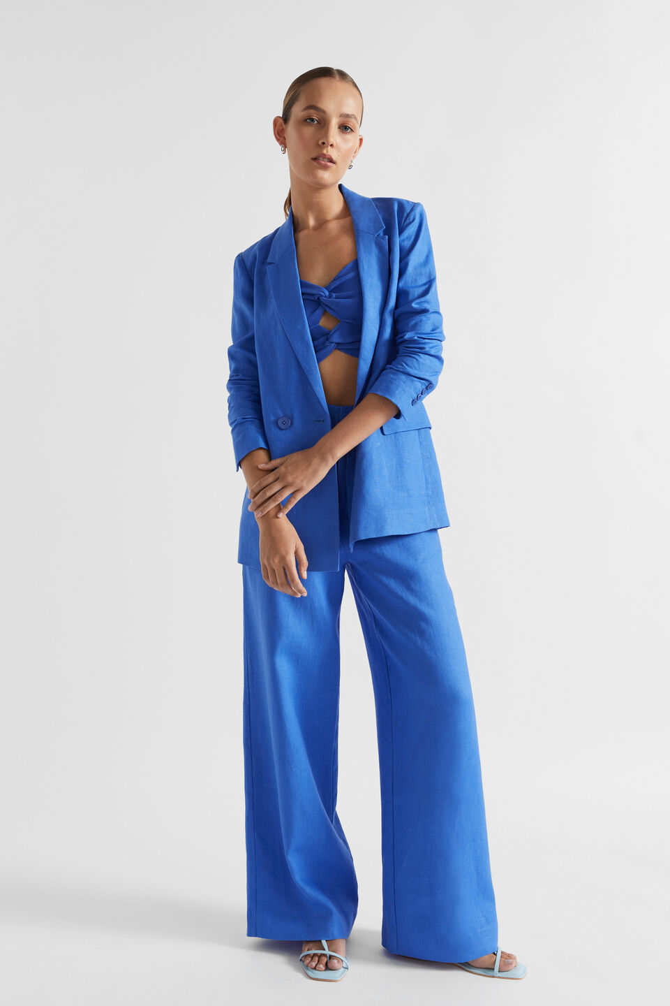 Cotton Twist Front Crop Knit  Deep Ocean