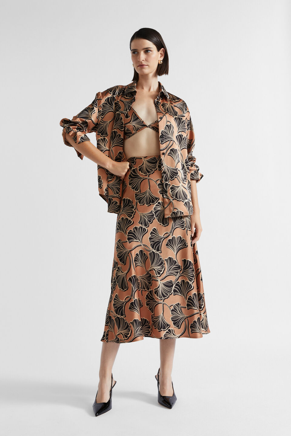 Satin Abstract Floral Skirt  Abstract Floral