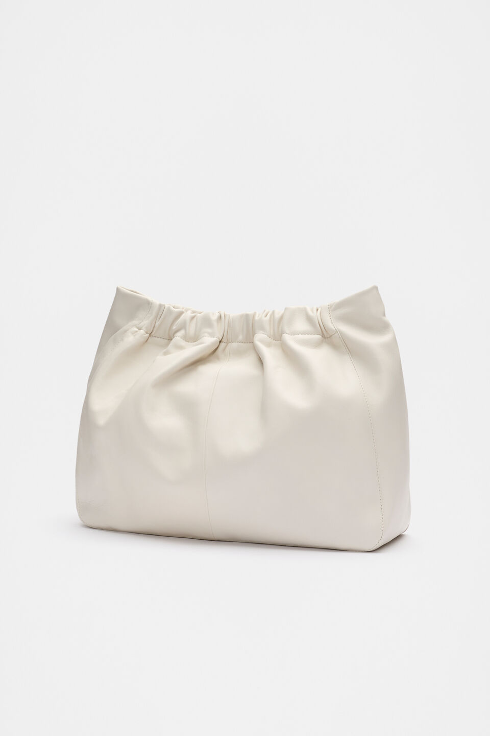 Leather Rouched Tote  Cream