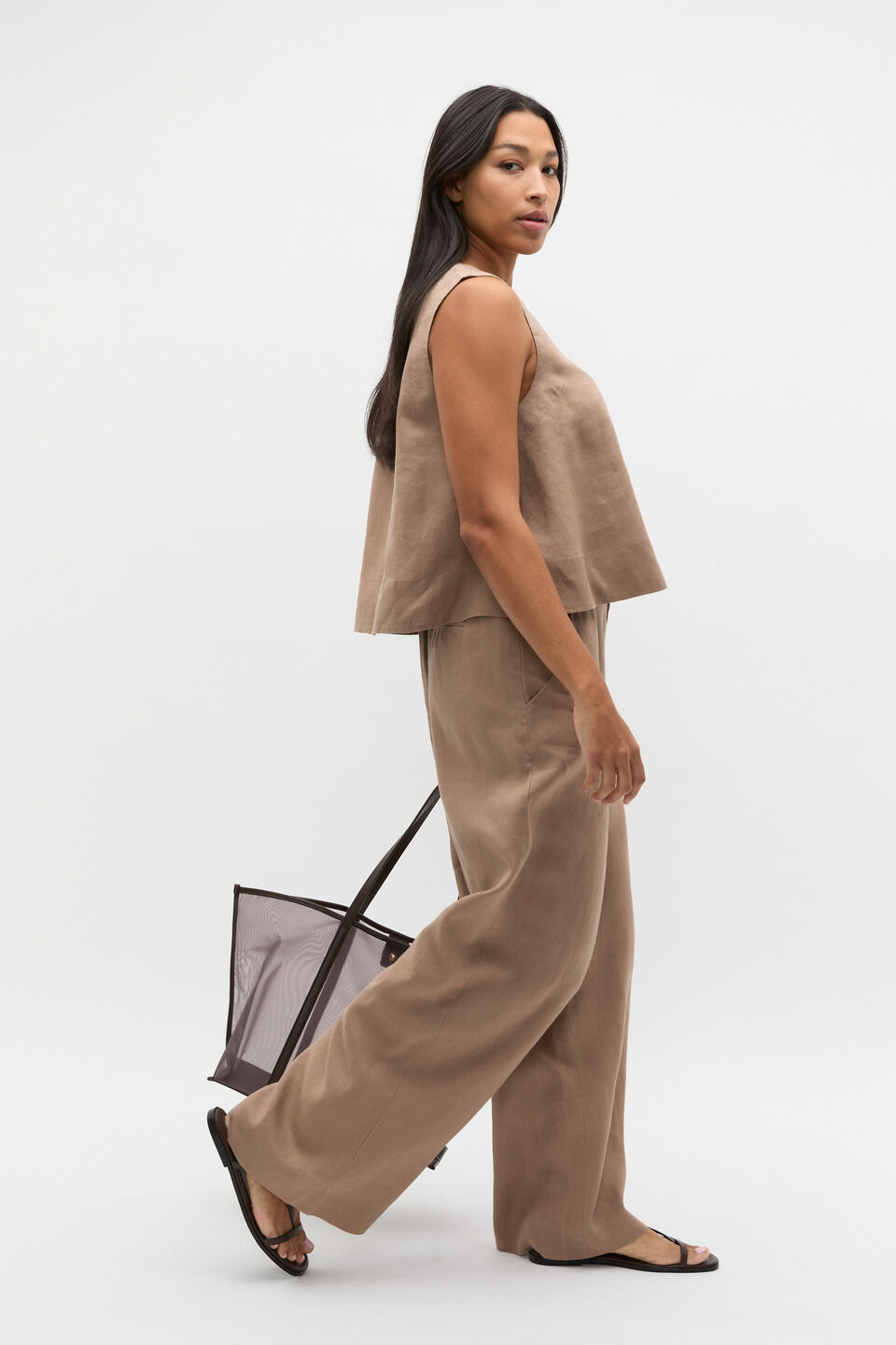 Core Linen Shell Top  Nutmeg