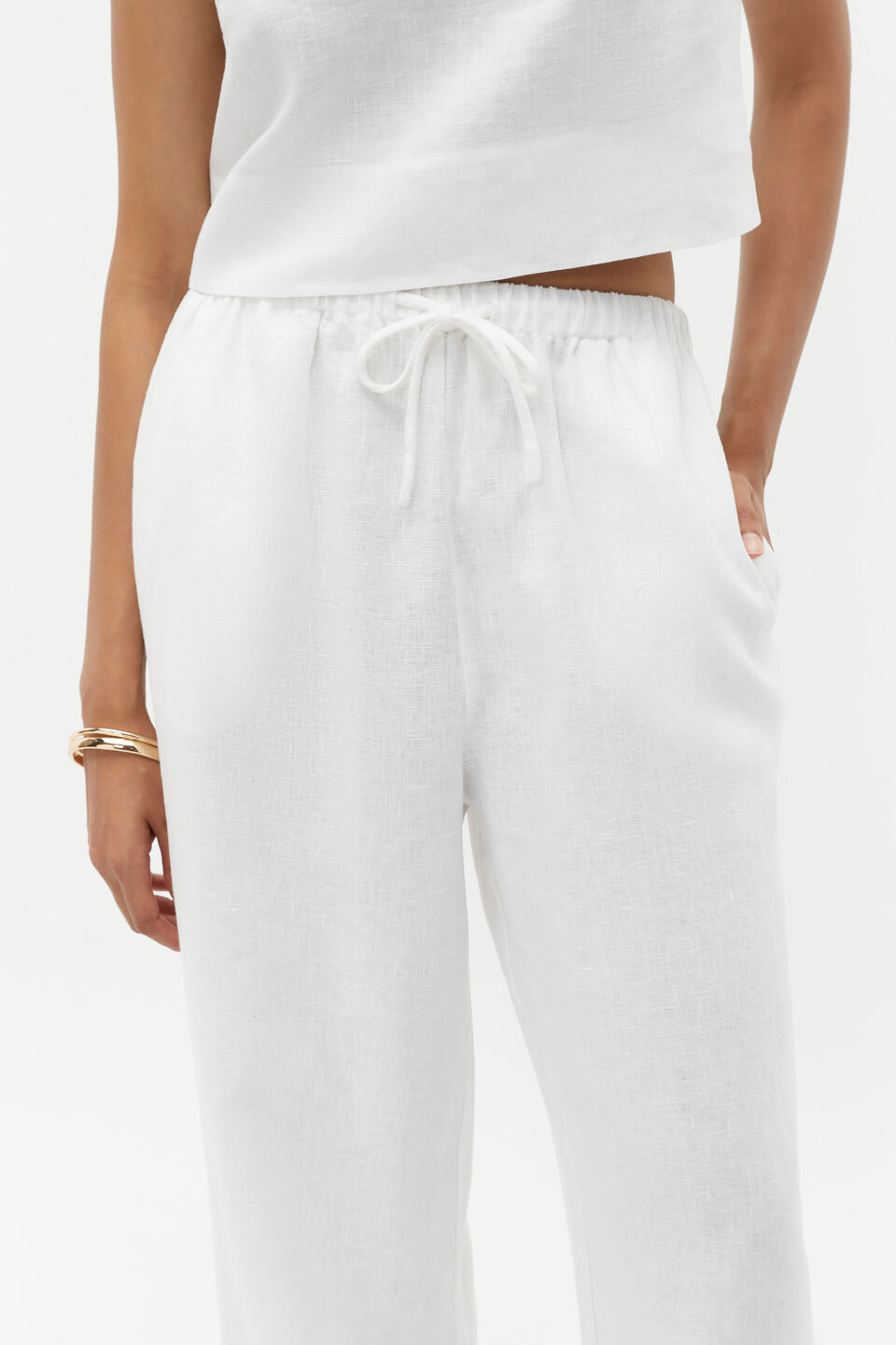 Core Linen Wide Leg Tie Pant  Whisper White