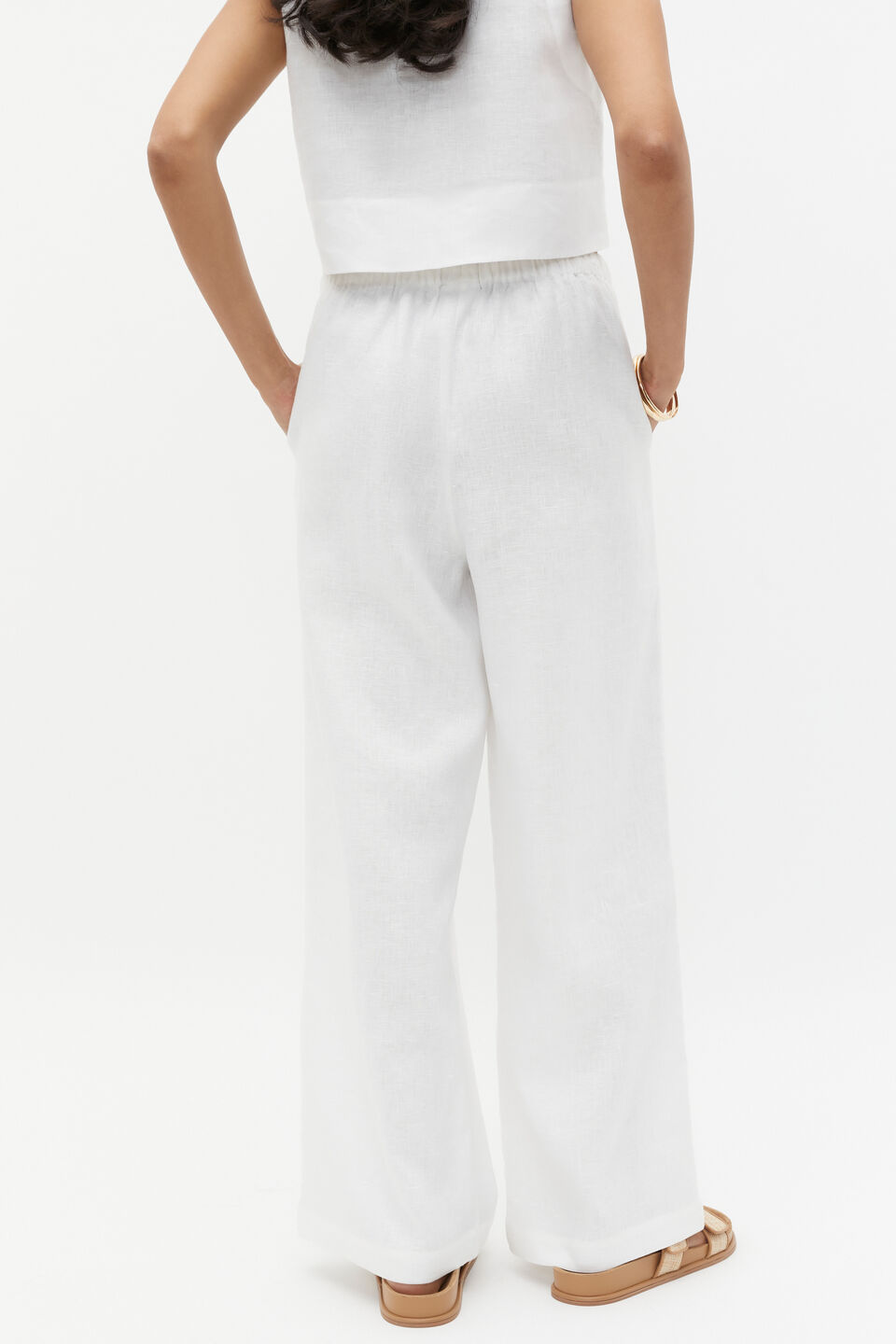 Core Linen Wide Leg Tie Pant  Whisper White