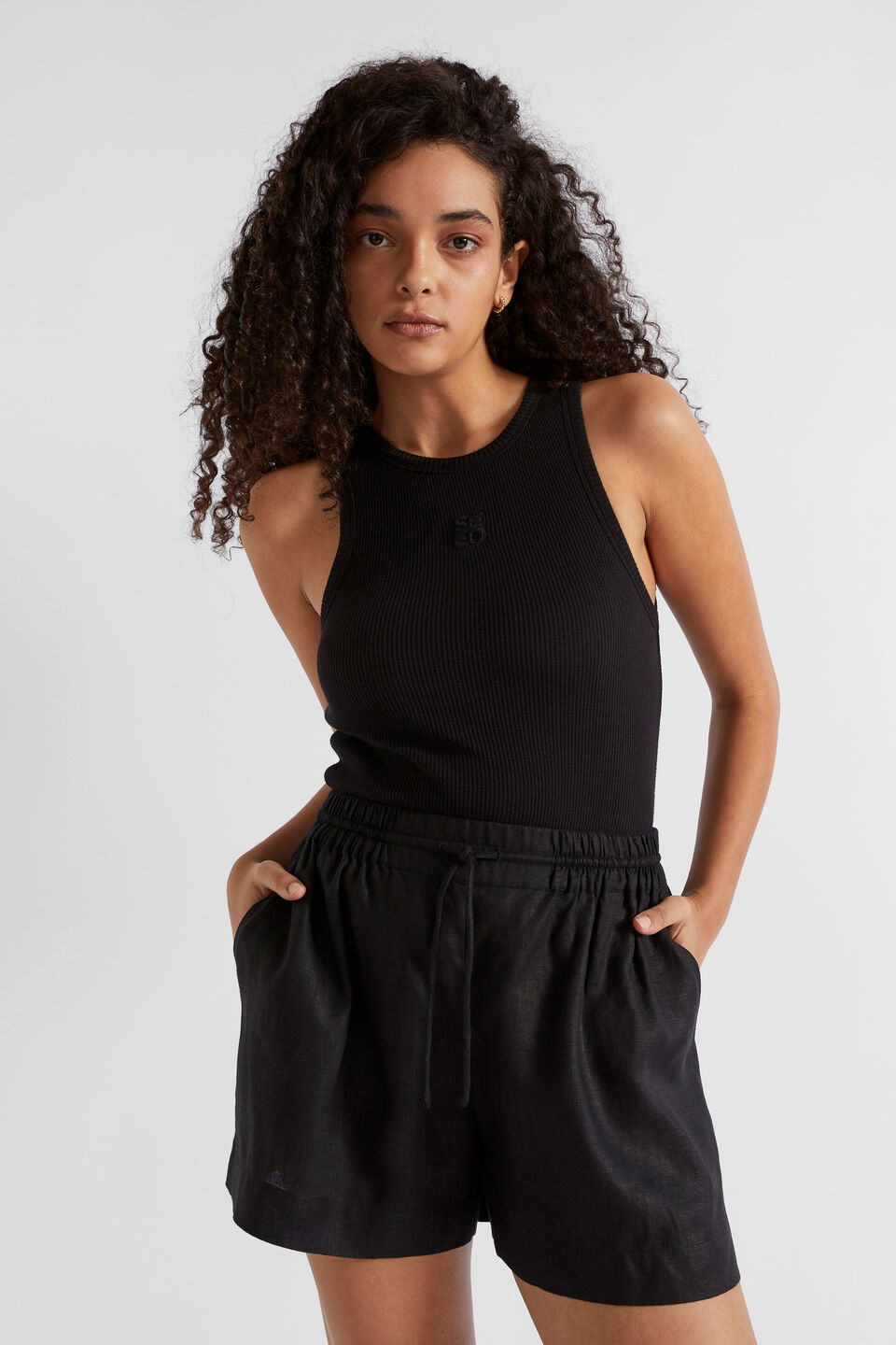 Waffle Logo Tank  Black