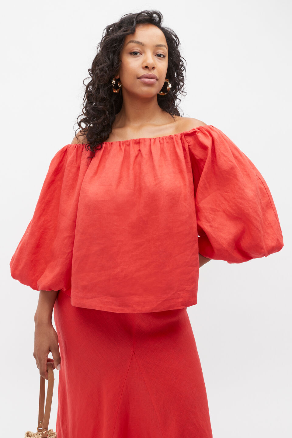 Linen Off Shoulder Top  Strawberry Red