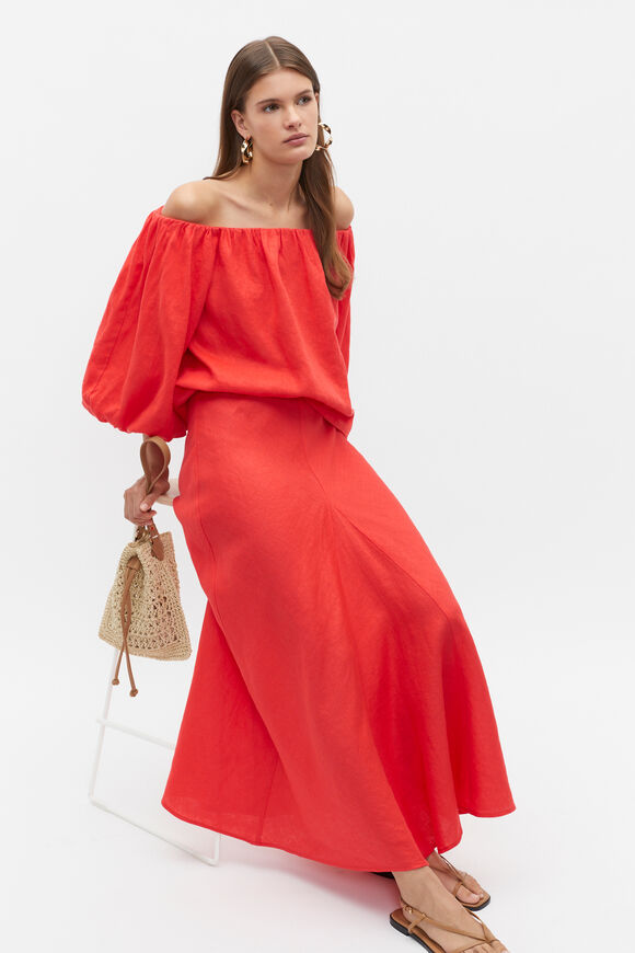 Linen Off Shoulder Top  Strawberry Red  hi-res