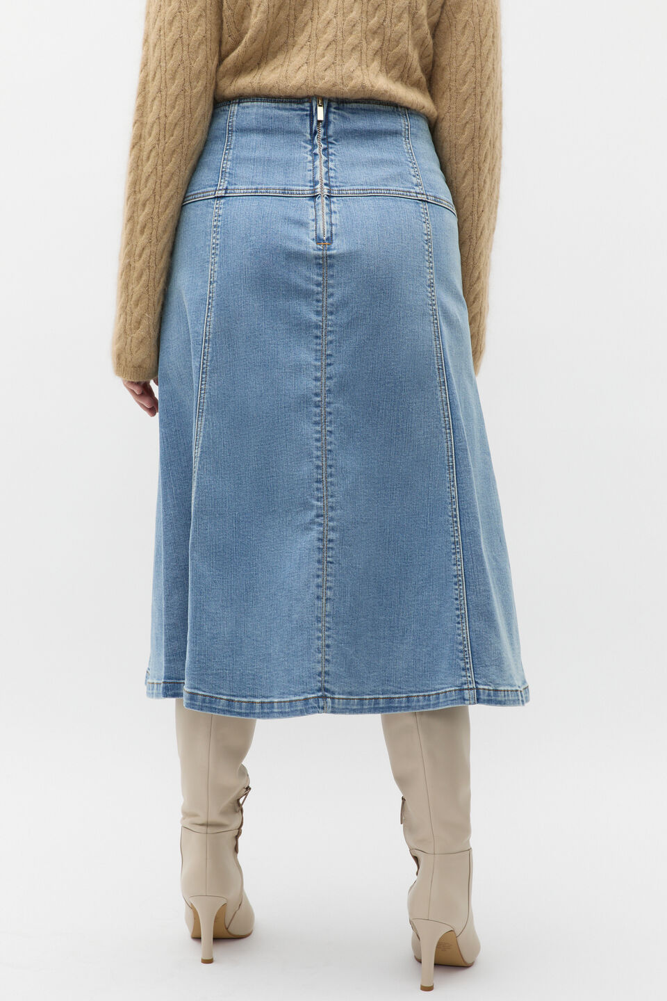 Denim Fit Flare Skirt  Ice Blue Wash