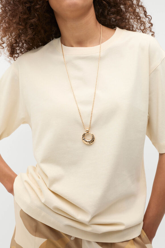 Textured Round Pendant Necklace  Gold  hi-res