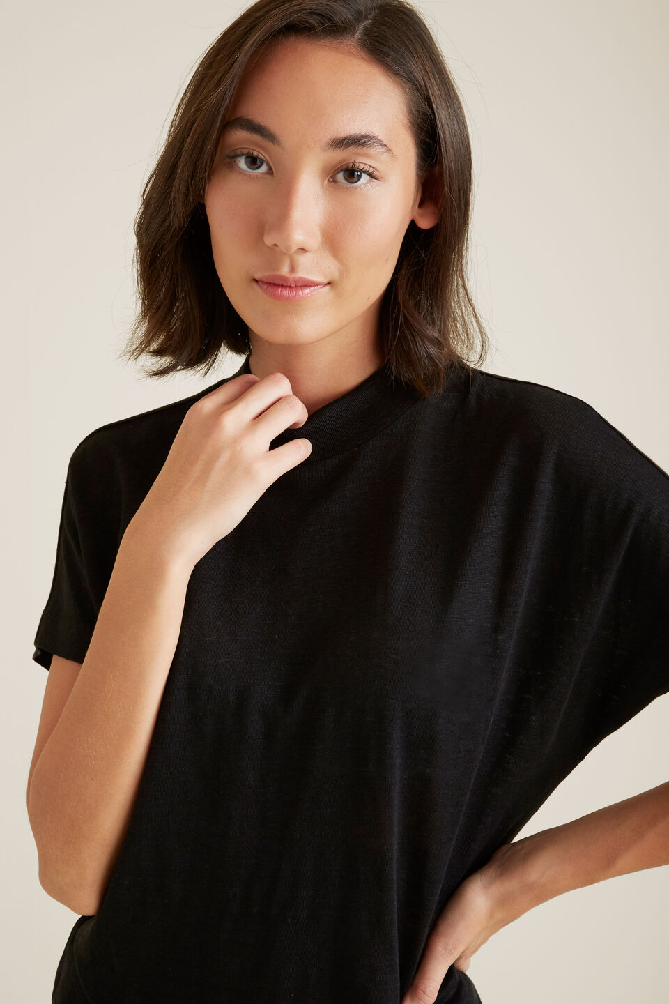 Mock Neck Linen Top  