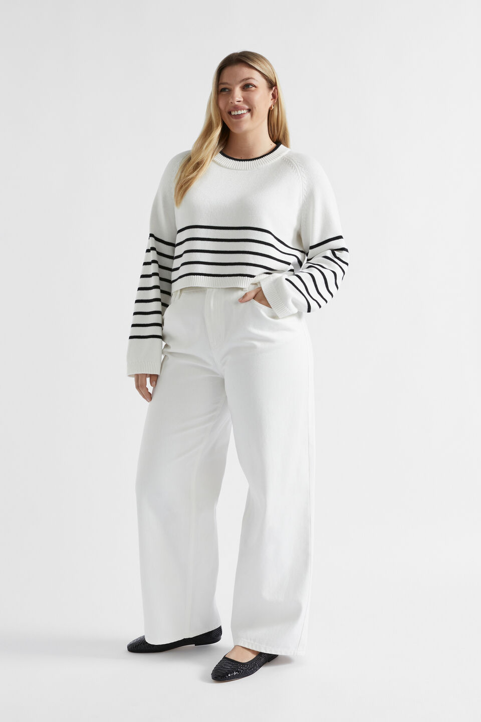 Pinch Waist Baggy Wide Leg Jean  Cloud Cream