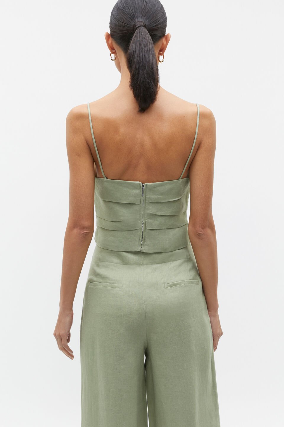 Linen Balconette Top  Pale Olive