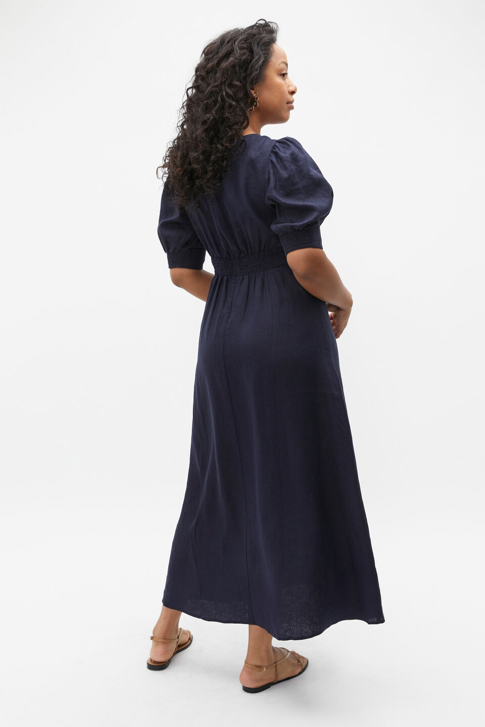 Linen Twist Front Midi Dress  Midnight Sky