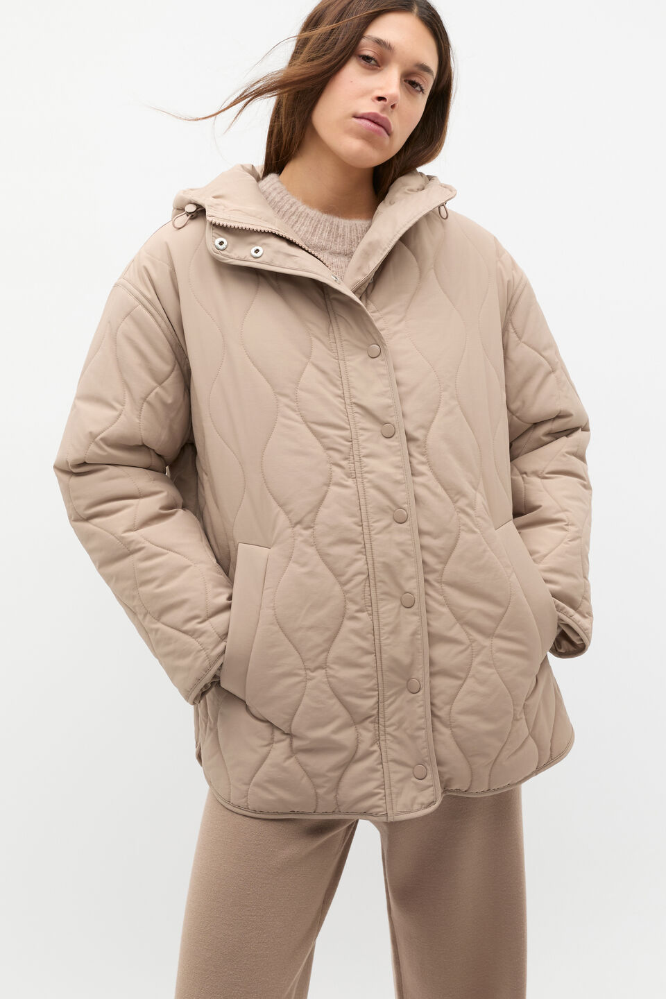 Boxy Quilted Jacket  Cookie