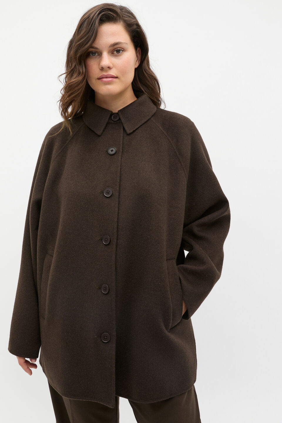 Wool Blend Raglan Sleeve Coat  Dark Espresso