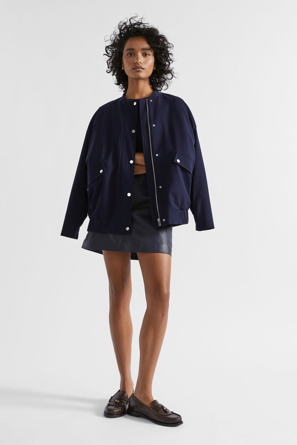 Snap Button Bomber Jacket  Midnight Sky