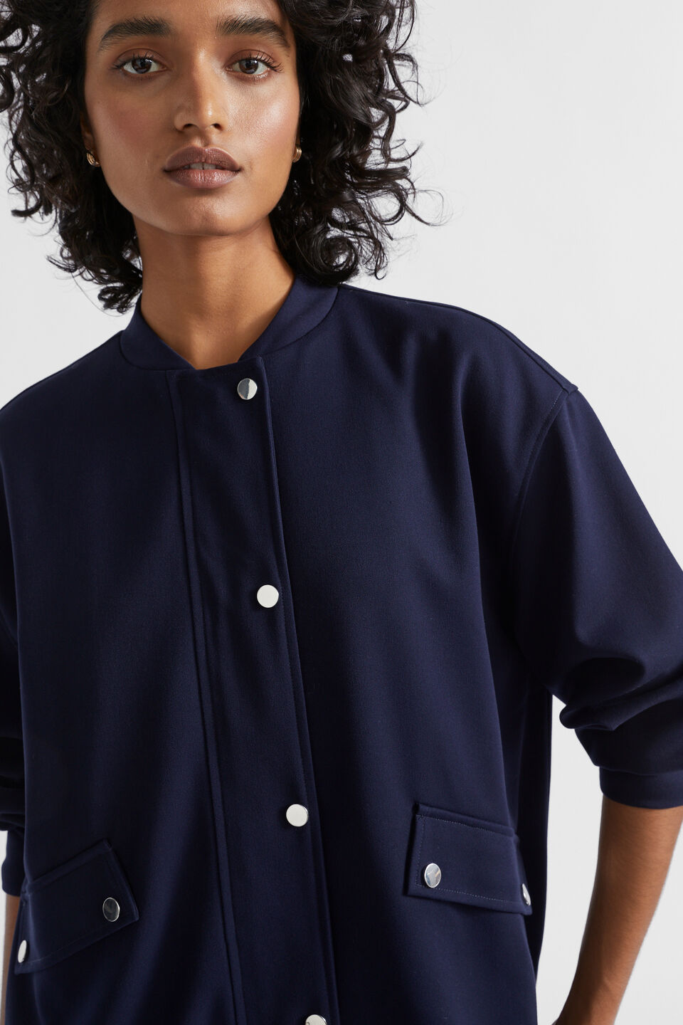 Snap Button Bomber Jacket  Midnight Sky