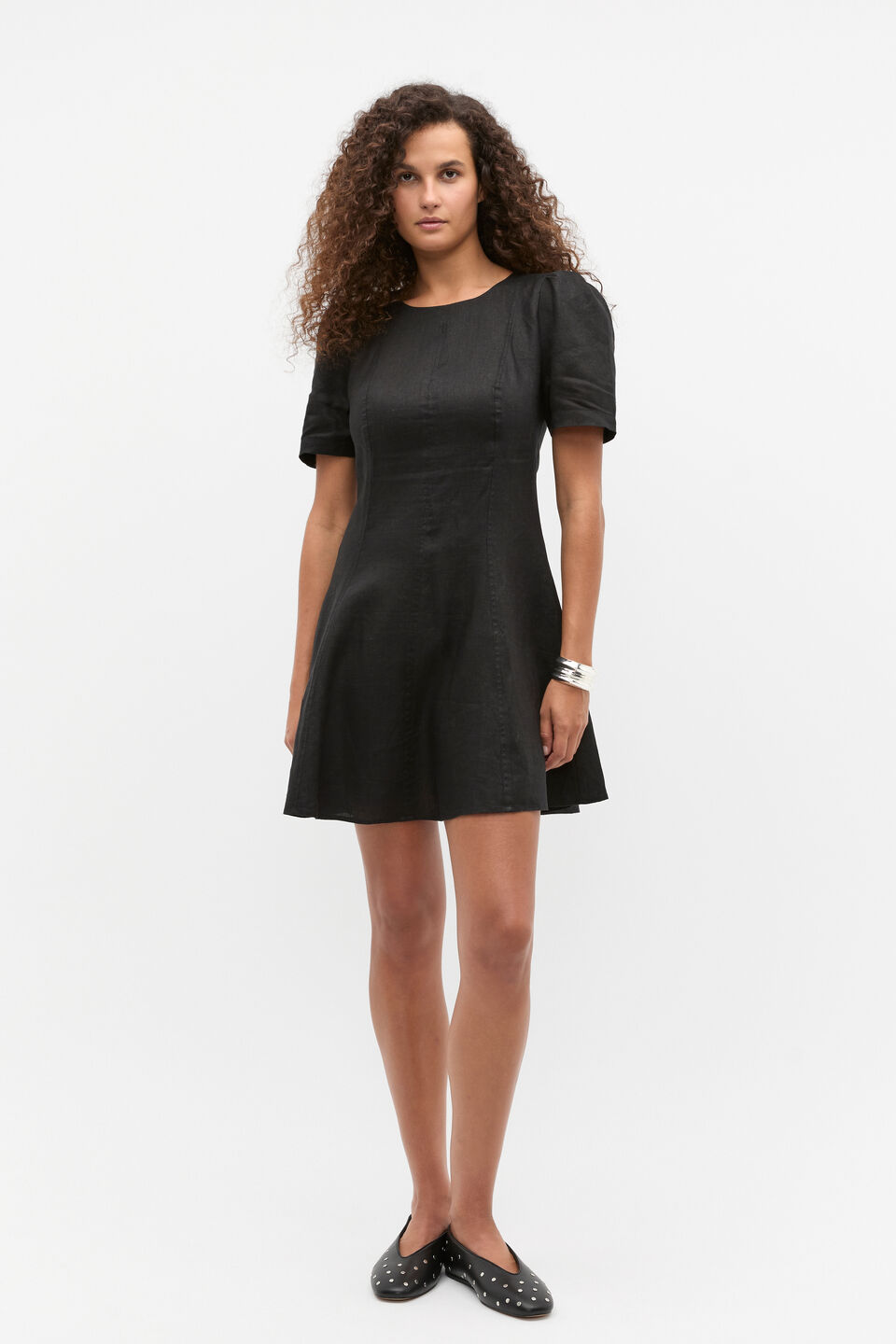 Linen Fit And Flare Mini Dress  Black
