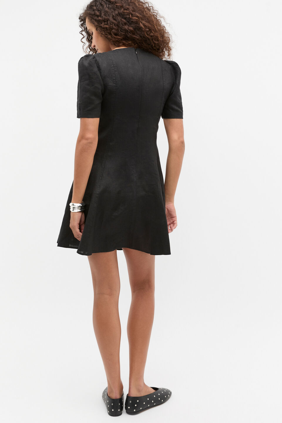 Linen Fit And Flare Mini Dress  Black