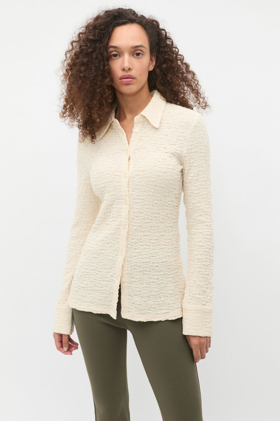 Textured Longline Polo Top  Tofu