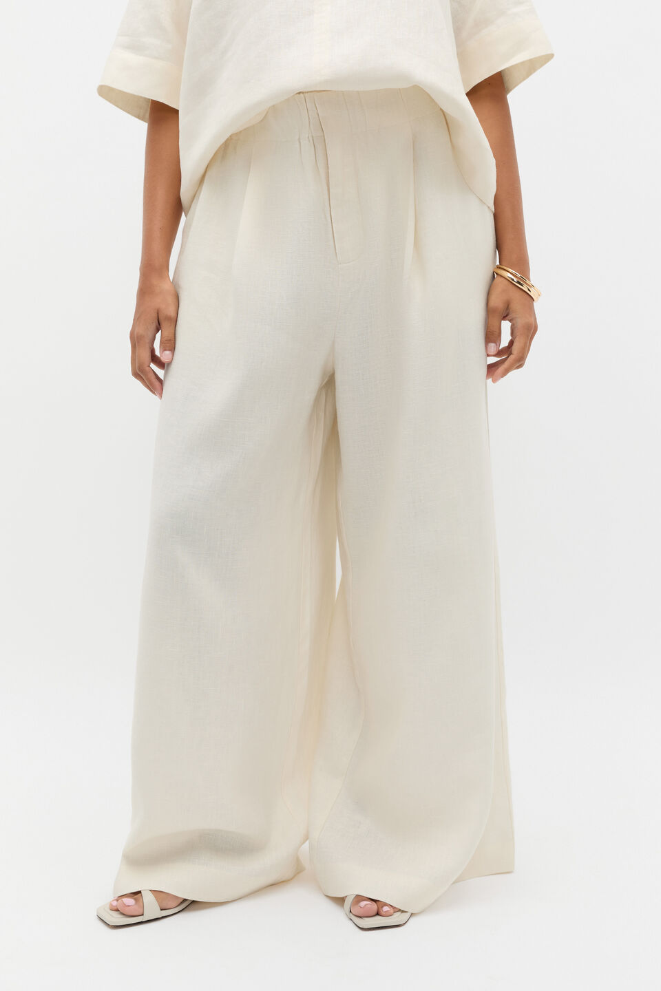 Linen Gathered Palazzo Pant  Buttercream