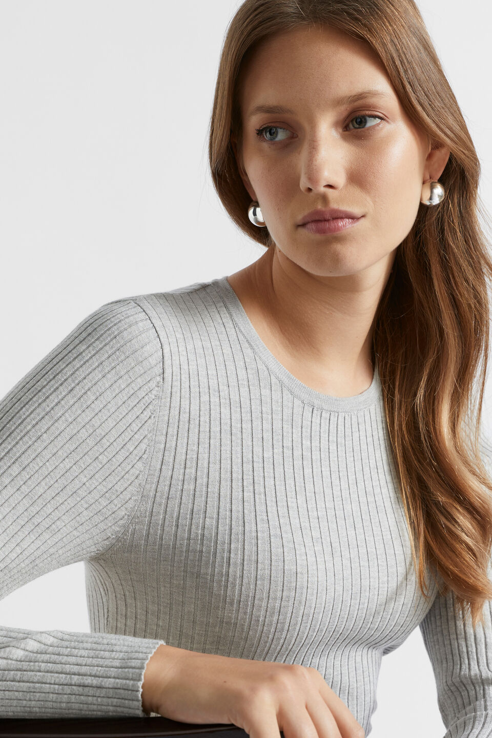 Rib Knit Crew Neck Dress  Silver Marle