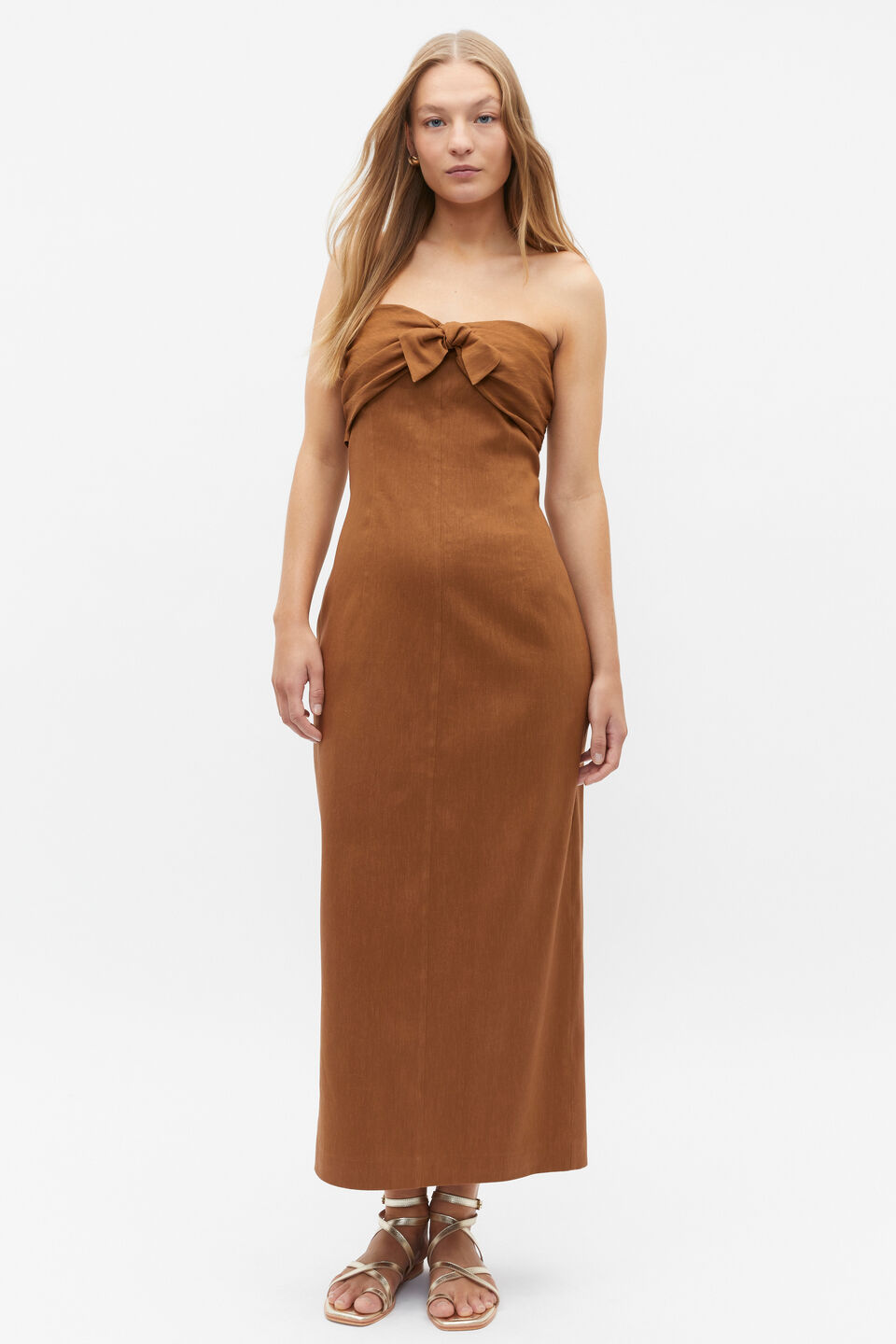 Tie Front Strapless Midi Dress  Cinnamon Spice