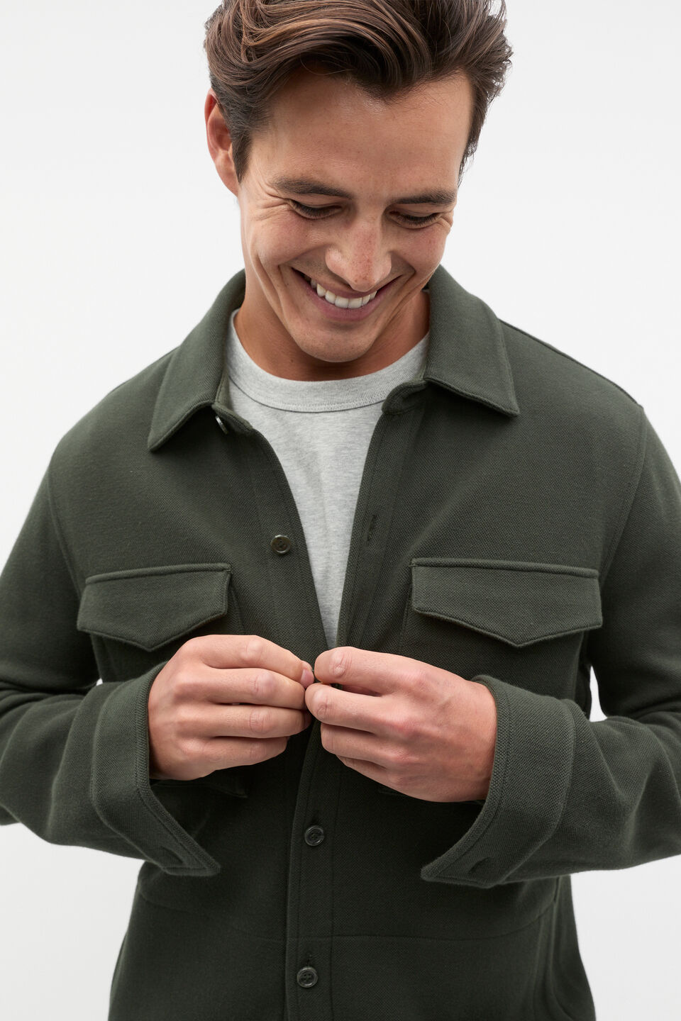 Pique Knit Overshirt  Dark Khaki