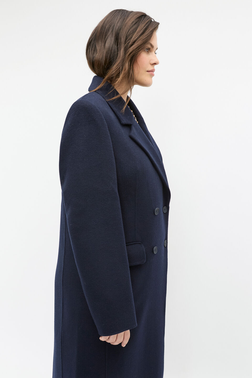 Wool Blend Double Breasted Coat  Twilight Blue