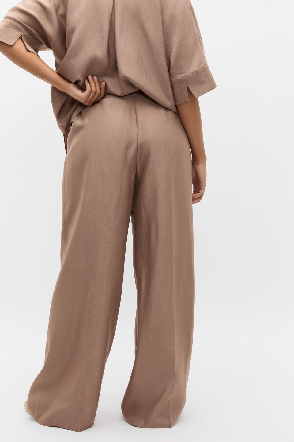Crinkled Satin Palazzo Pant  Nutmeg
