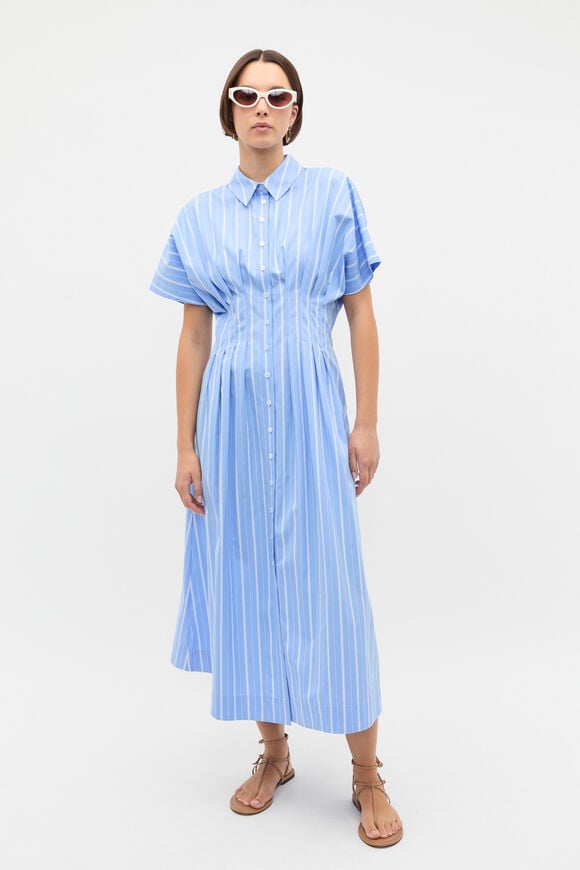 Poplin Variegated Stripe Midi Dress  Cornflower Blue Stripe  hi-res