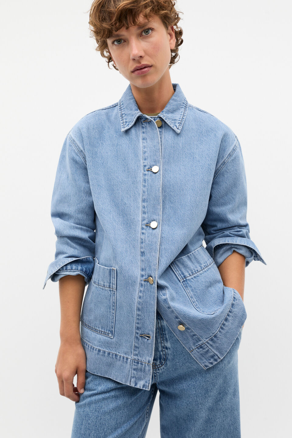 Denim Pocket Shacket  Mist Blue Wash