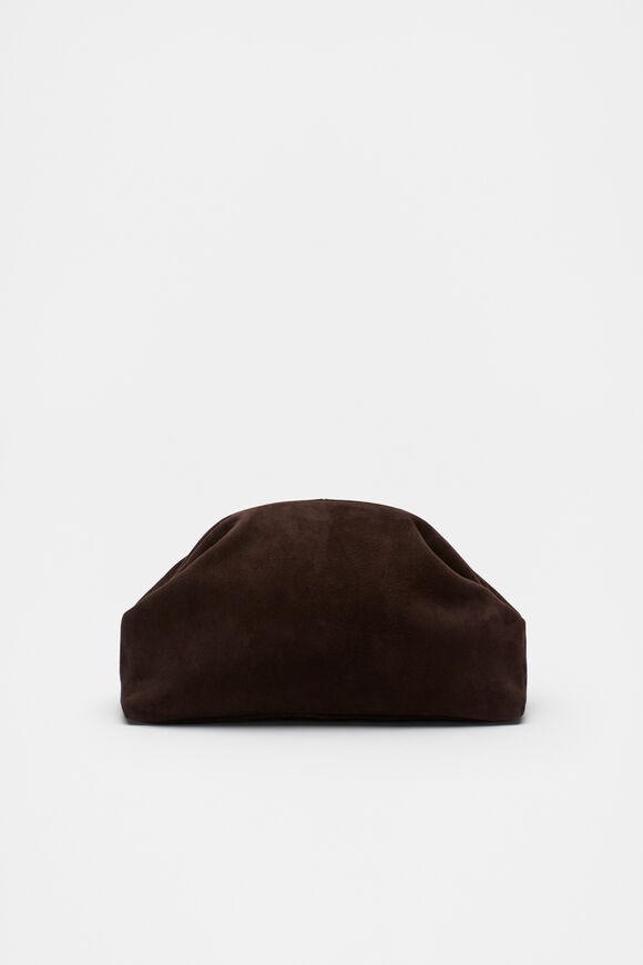 Suede Leather Rounded Clutch  Dark Espresso Suede  hi-res