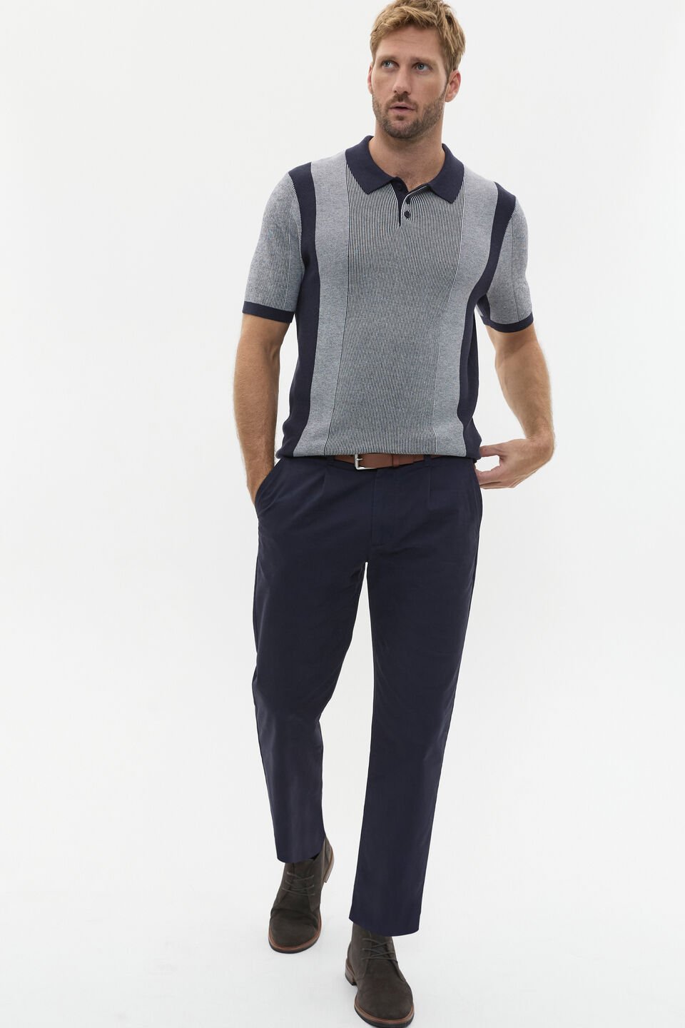 Micro Stripe Knit Polo  Midnight Blue Stripe