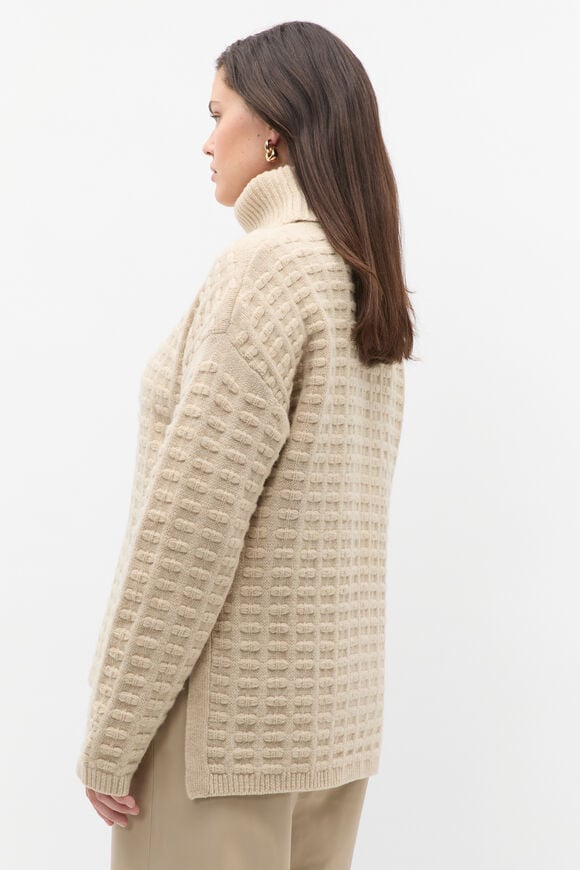 Merino Mixed Stitch Roll Neck  Latte Marle  hi-res