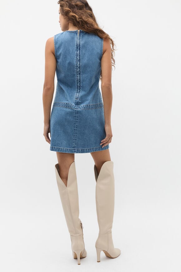 Denim Pleat Mini Dress  Ice Blue Wash  hi-res