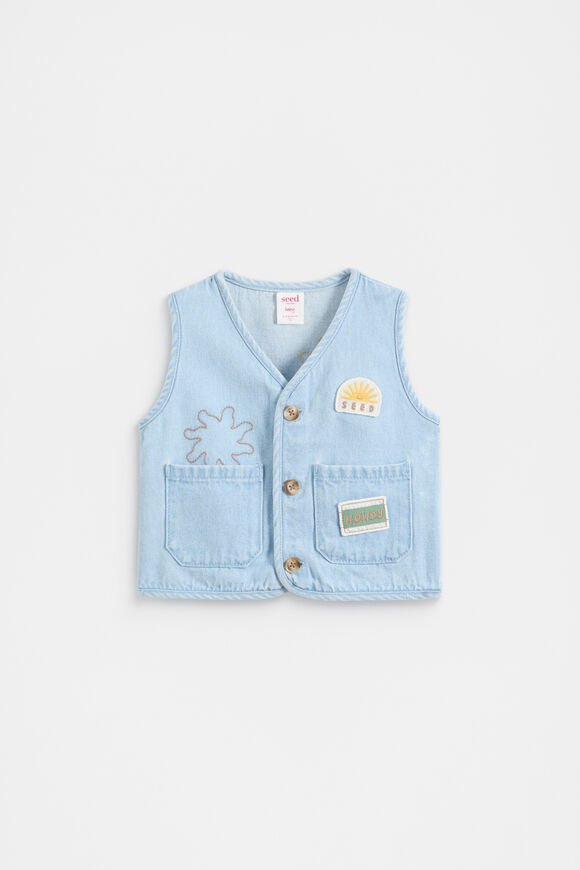 Patched Denim Vest  Light Wash  hi-res