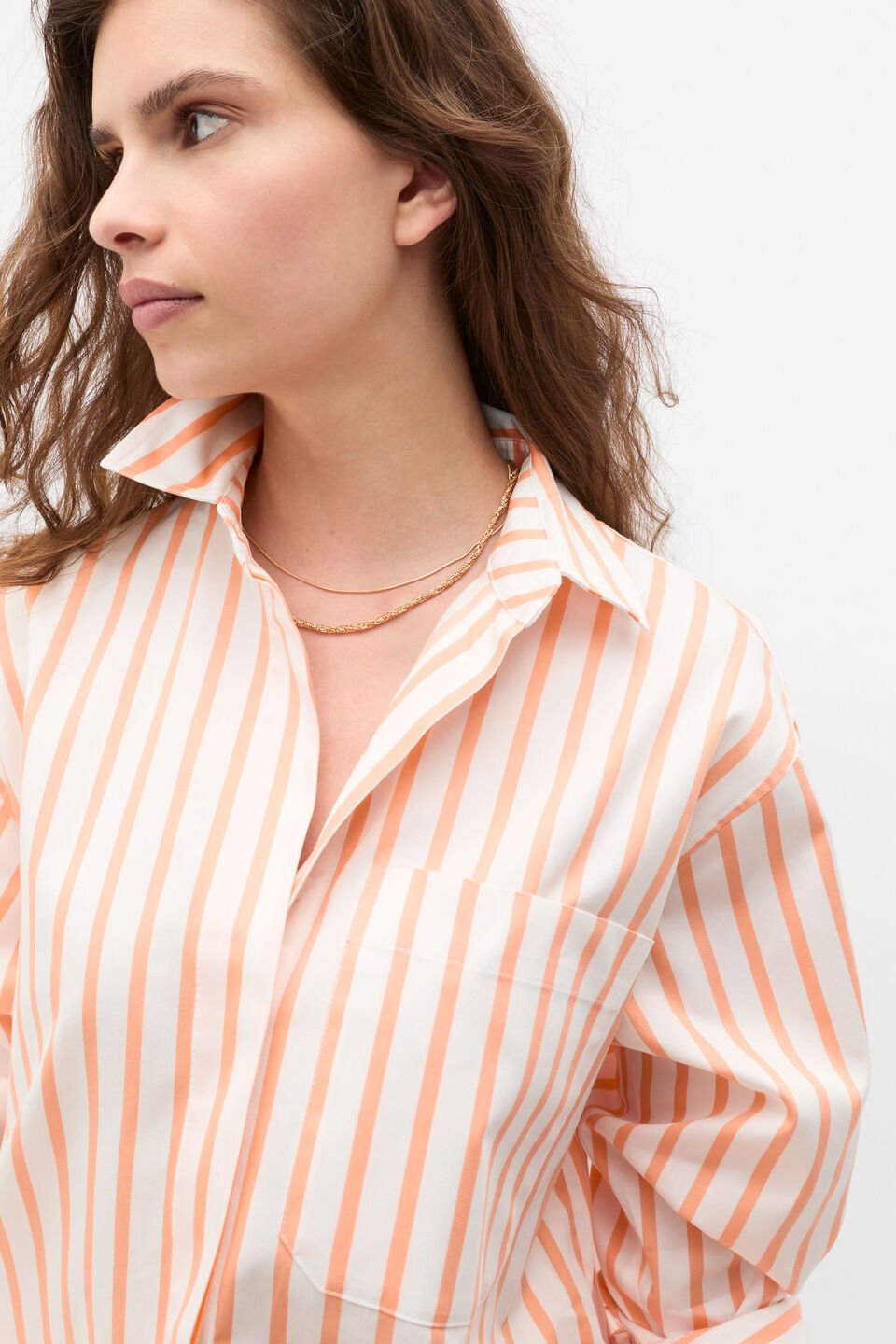 Cotton Stripe Pocket Shirt  Tangerine Stripe