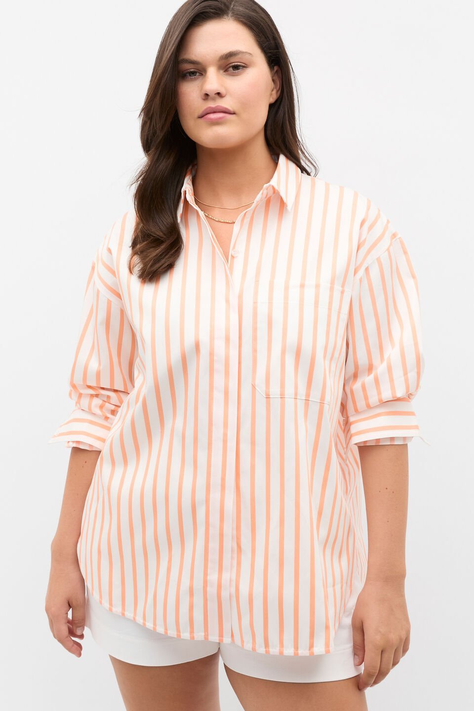 Cotton Stripe Pocket Shirt  Tangerine Stripe