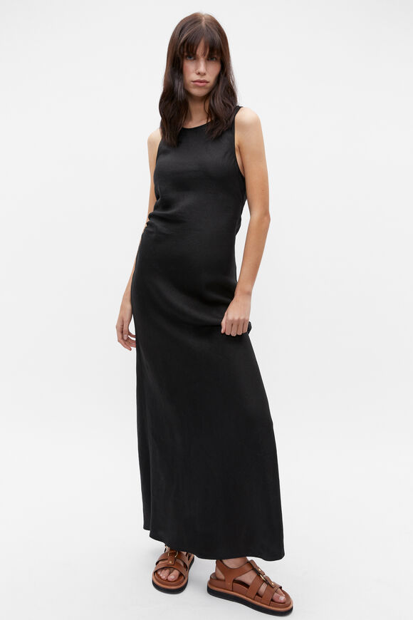Linen Ruched Side Maxi Dress  Black  hi-res