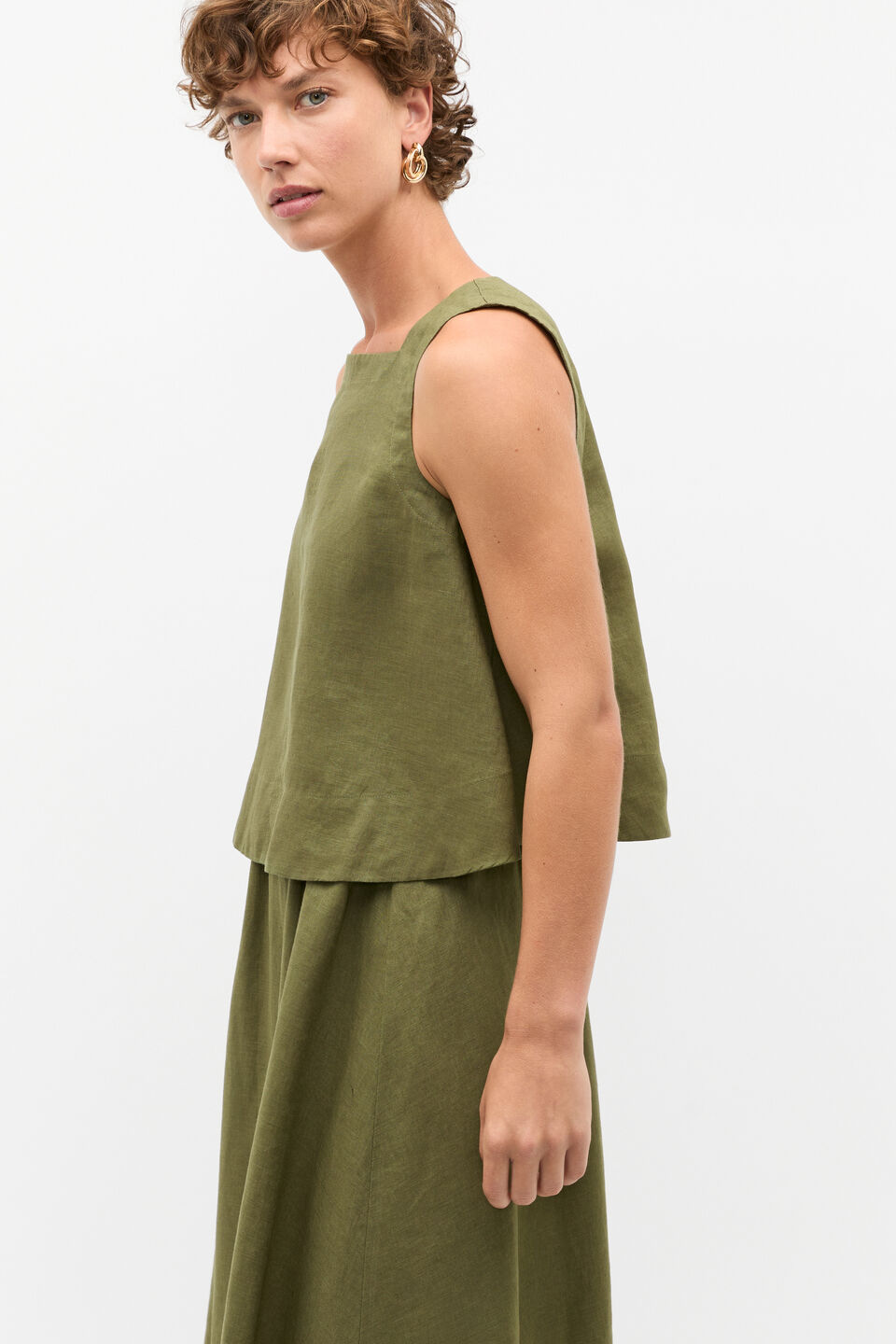 Linen Square Neck Top  Rainforest