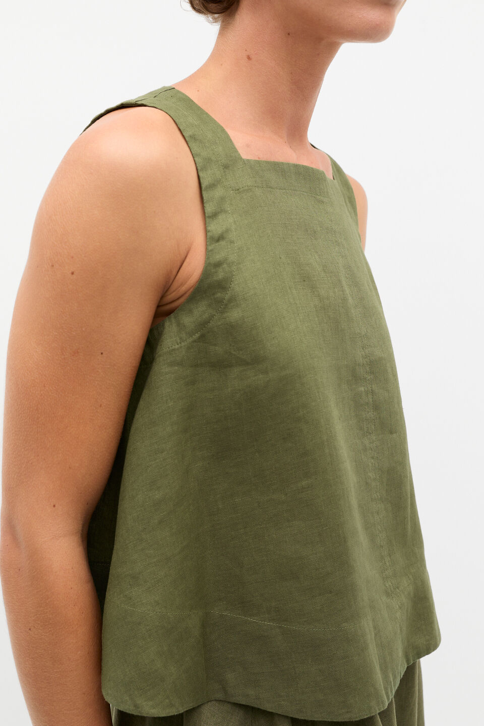 Linen Square Neck Top  Rainforest