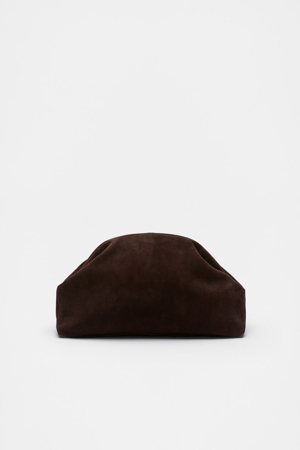 Suede Leather Rounded Clutch  Dark Espresso Suede
