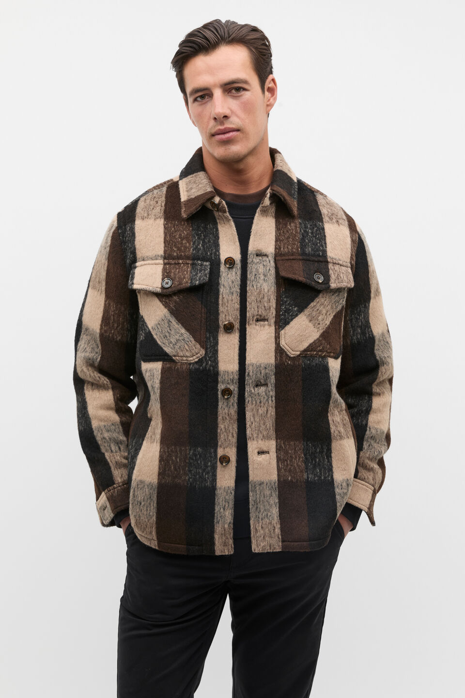 Brushed Check Overshirt  Dark Espresso