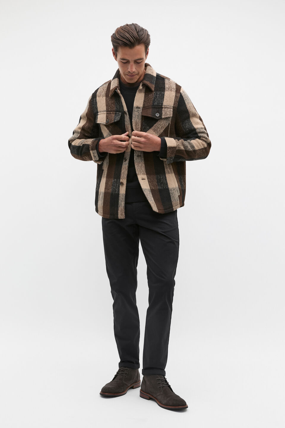 Brushed Check Overshirt  Dark Espresso
