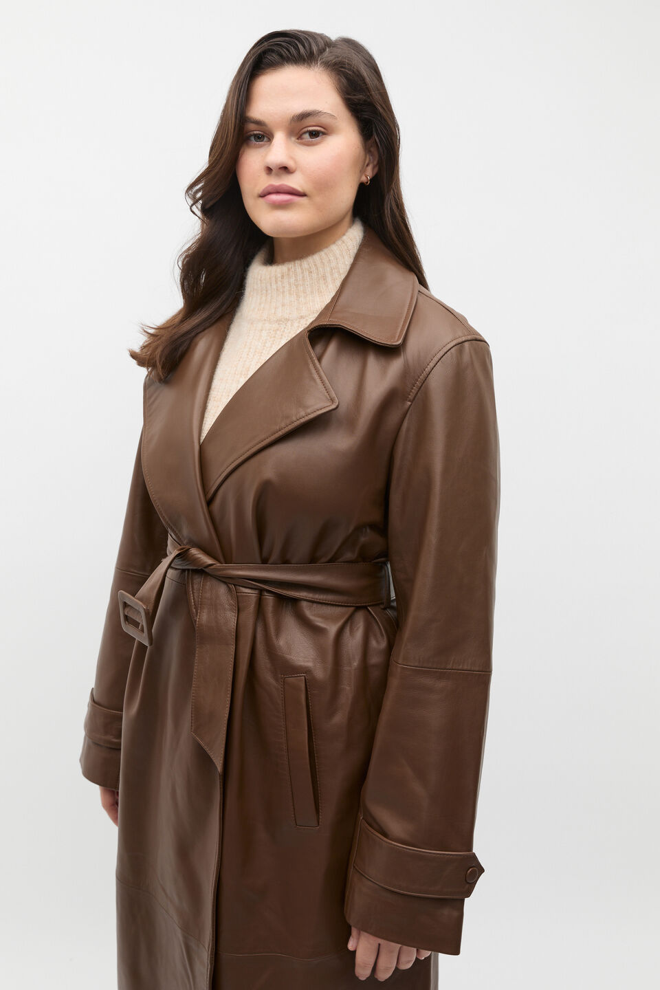 Leather Belted Trench Coat  Maple